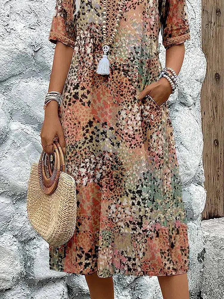 Midi Evening Dress | Floral Design, V Neck | Evening Party