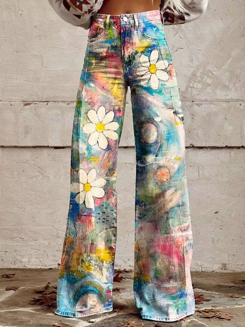 Women's Floral Pants | High Waist, Bell Leg