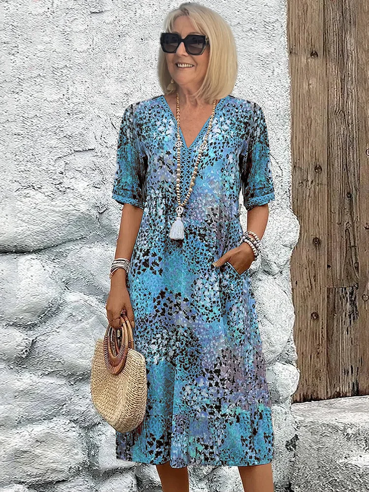 Midi Evening Dress | Floral Design, V Neck | Evening Party