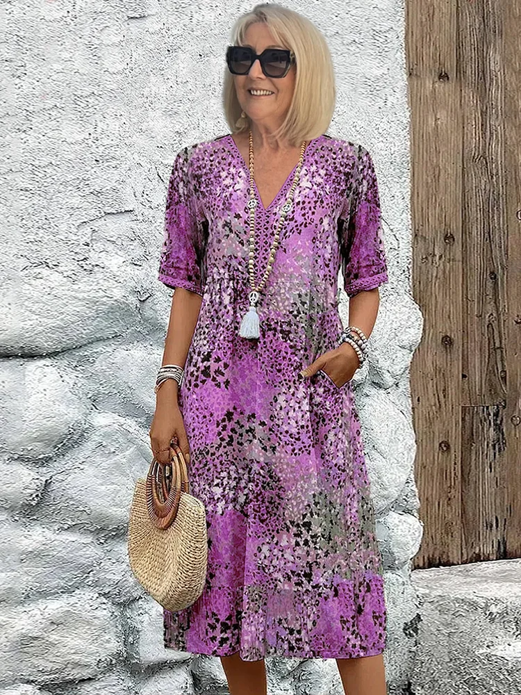 Midi Evening Dress | Floral Design, V Neck | Evening Party