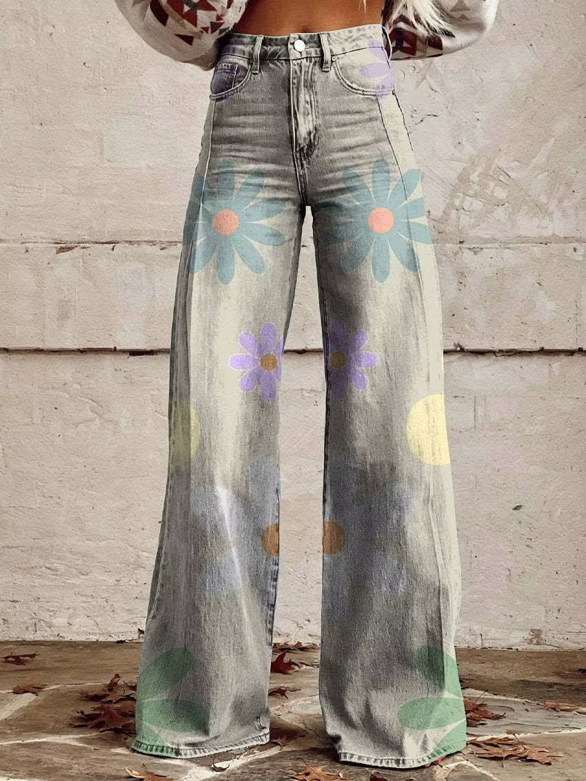 Women's Floral Pants | High Waist, Bell Leg