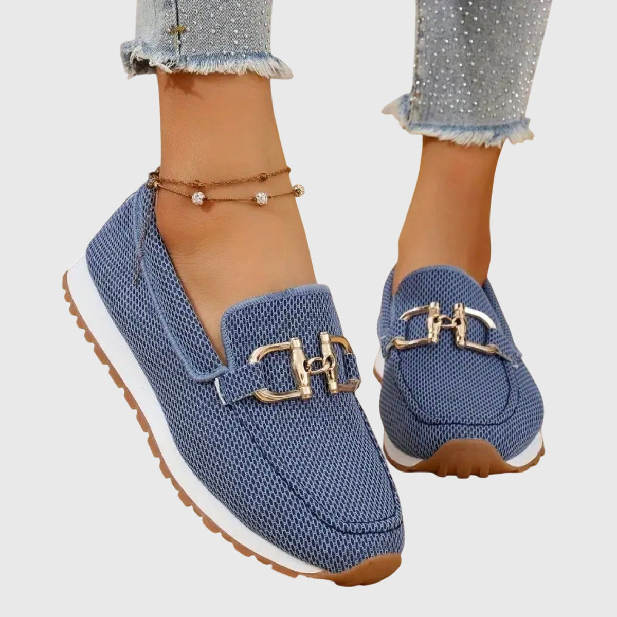 Women orthopaedic loafers with gold horsebit detail cushioned insole