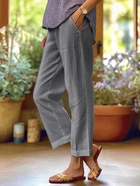 Women linen pants relaxed fit lightweight flowy trousers