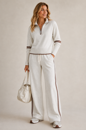 Women’s 2 Piece Set | Zip Sweatshirt, Wide Leg Trousers | Casual Style