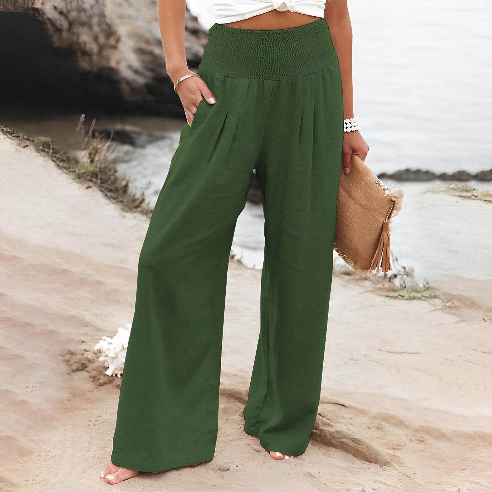 Women's Wide Leg Pants | High Waist, Smocked | Comfortable Everyday