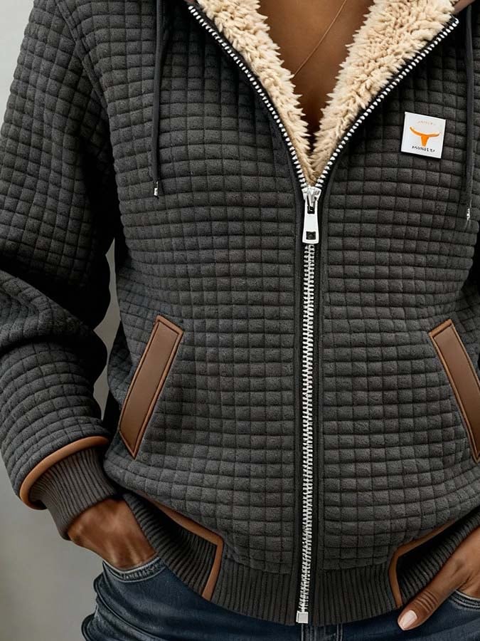 Women thermal fleece jacket windproof and padded with warm fleece lining