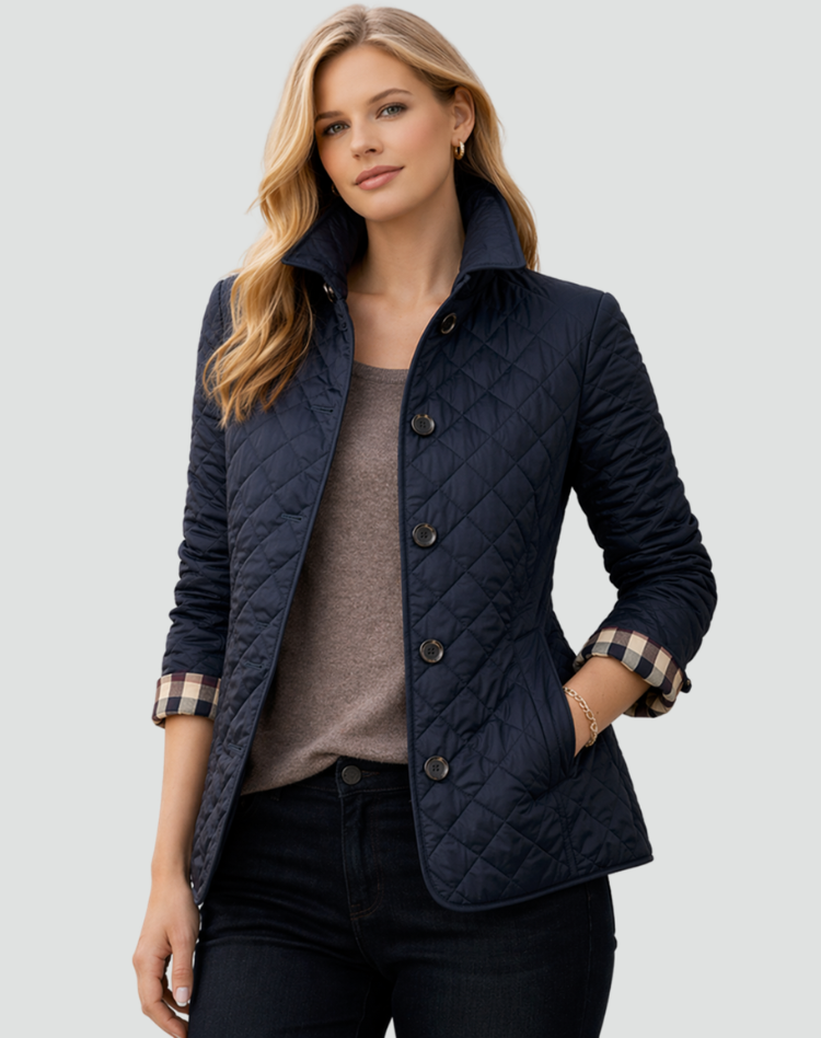 Women quilted transition jacket regular fit with button collar