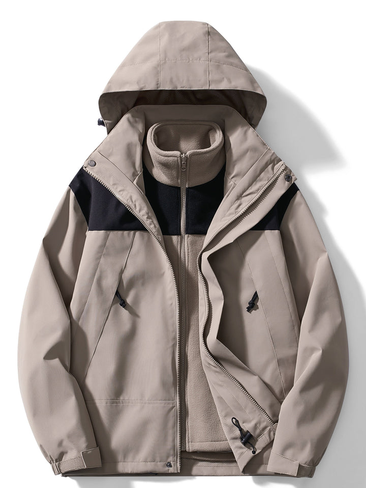 Women 3 in 1 rain jacket fleece lined with detachable hood waterproof windproof