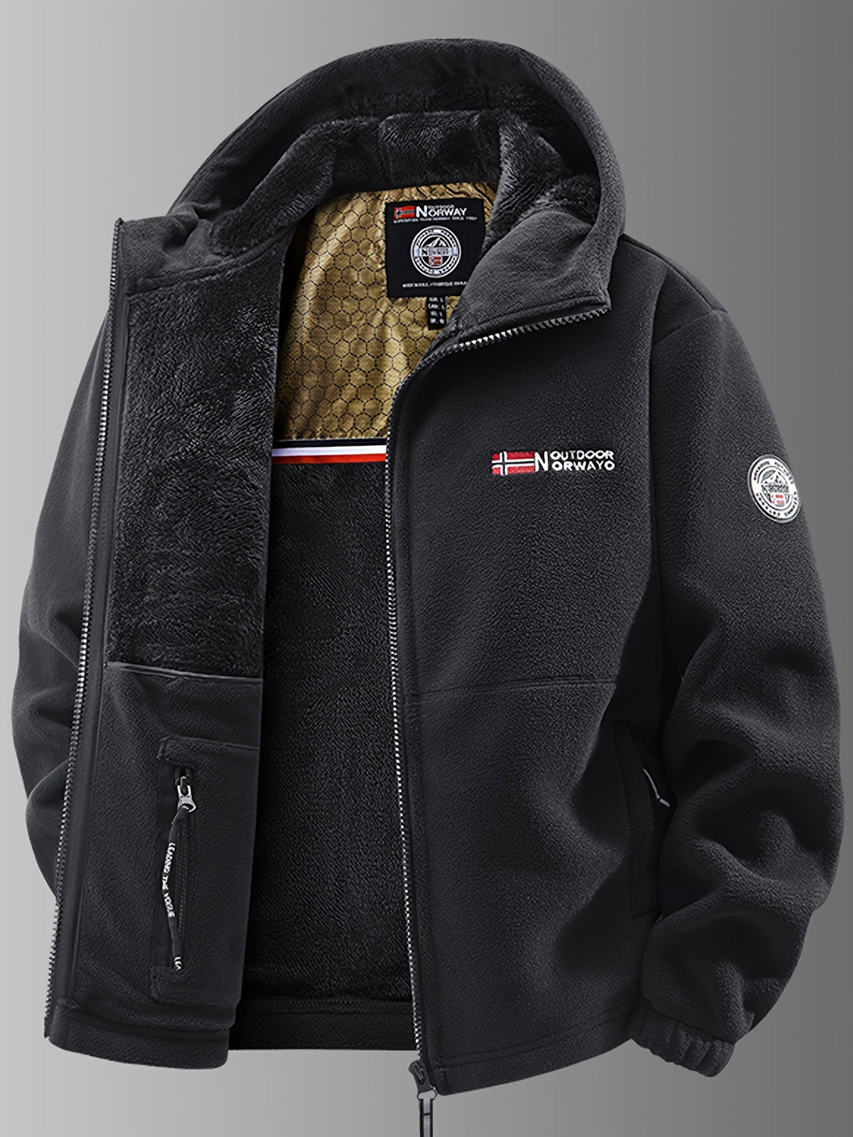 Men thermal fleece jacket with windproof shell and fleece lining
