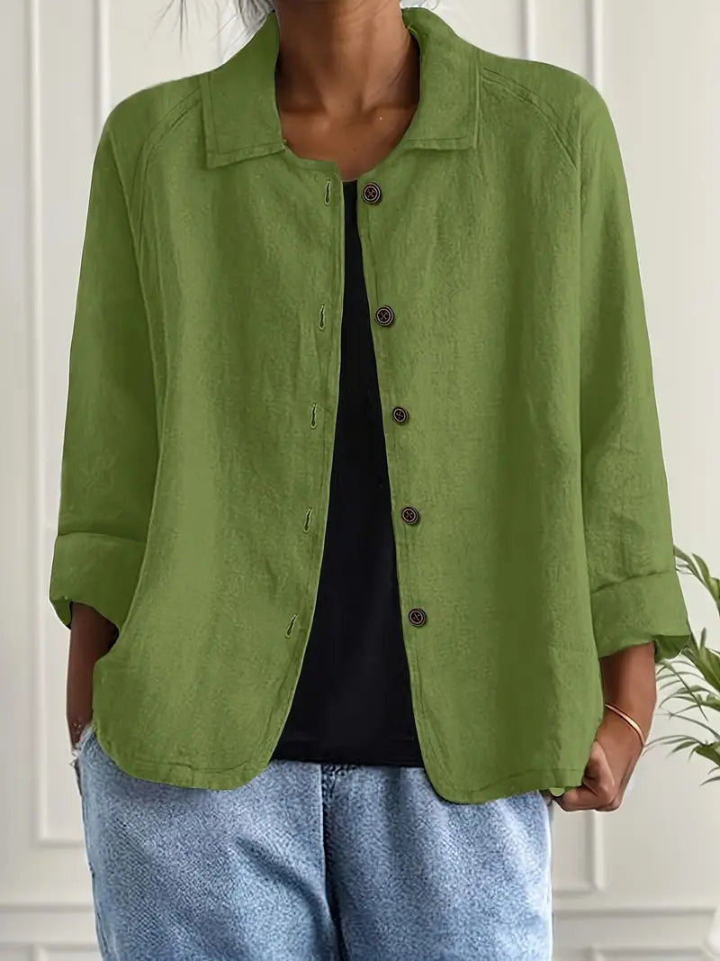 Women lightweight button front jacket relaxed fit casual autumn