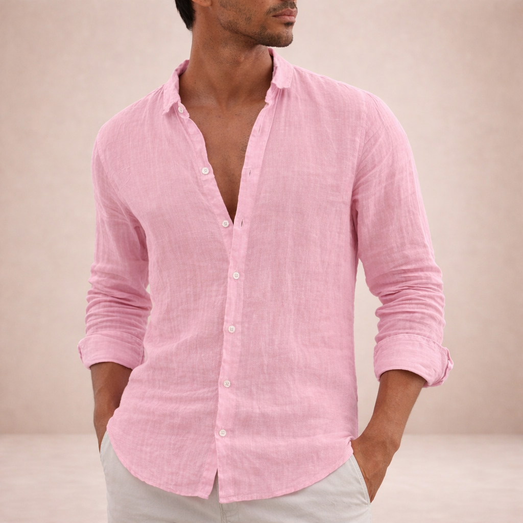 Men's Linen Shirt | Regular Fit, Open Collar | Long Sleeve