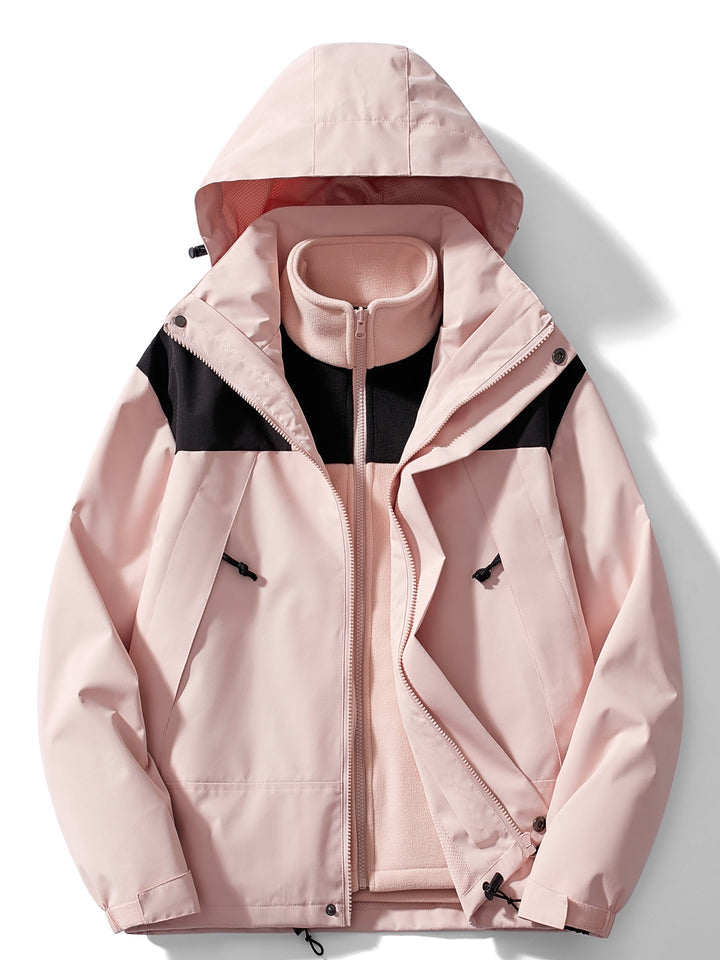 Women 3 in 1 rain jacket fleece lined with detachable hood waterproof windproof