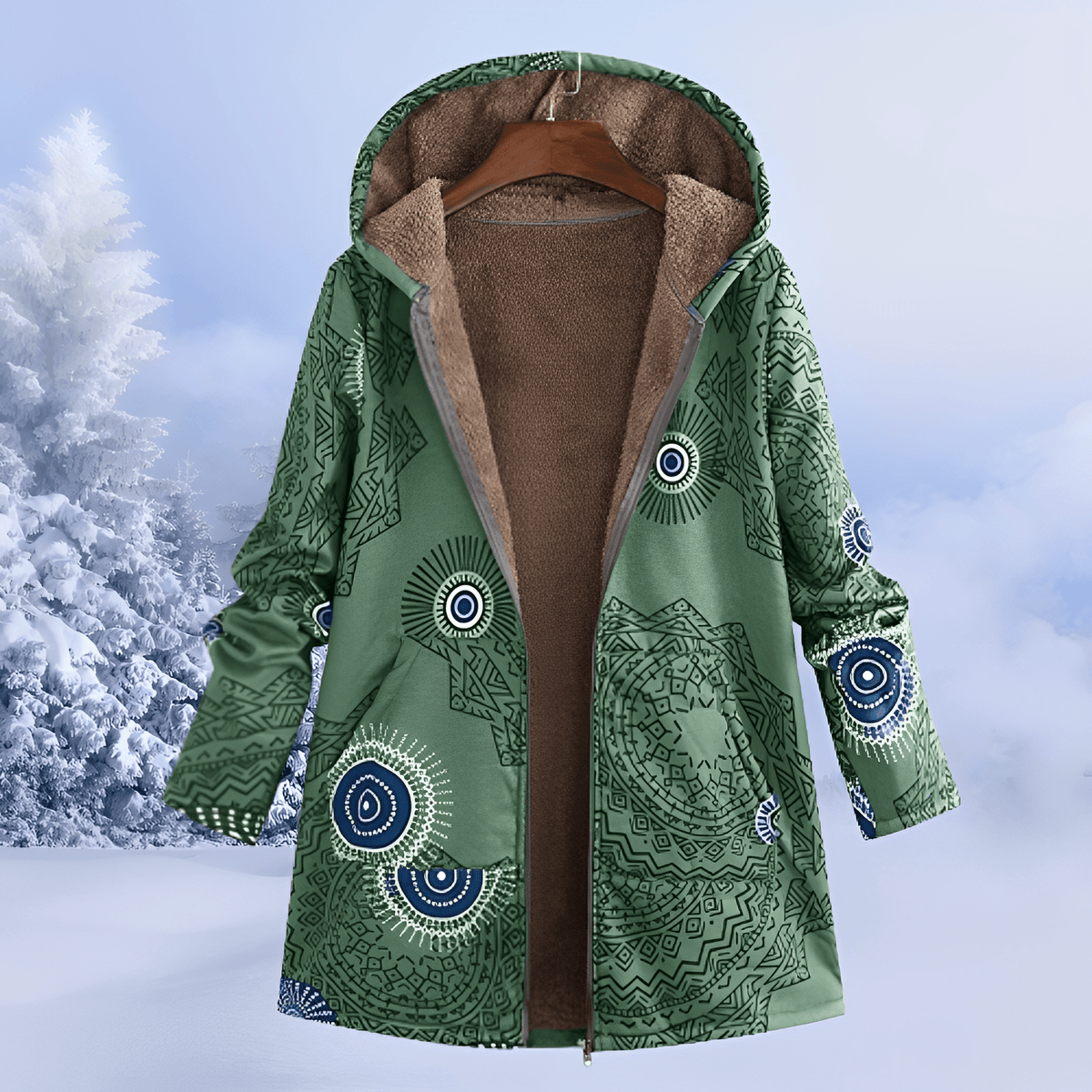 Women longline floral print hooded parka relaxed fit fleece lined