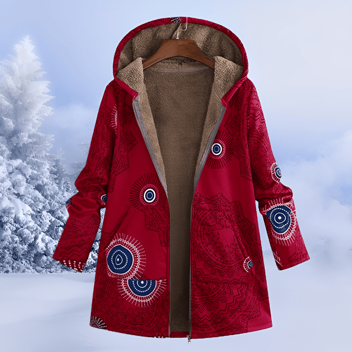 Women longline floral print hooded parka relaxed fit fleece lined