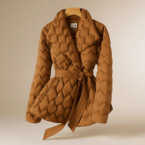 Elegant women's puffer jacket - with belt - warm - stylish
