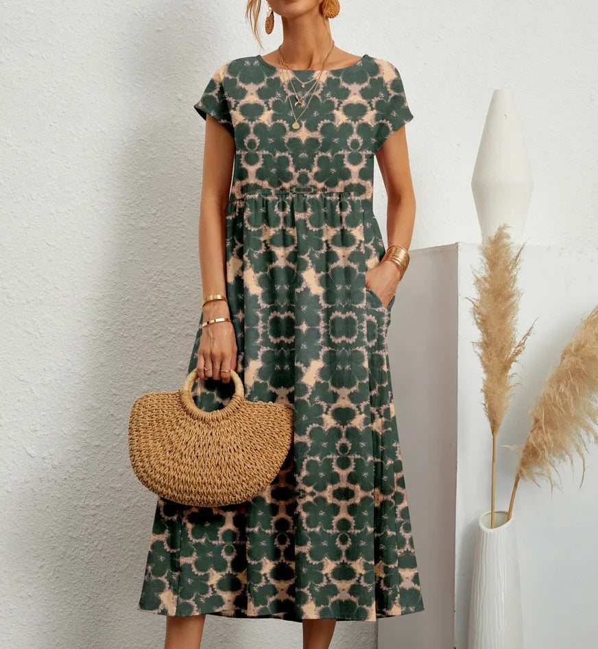 Floral Wrap Summer Dress | A-Line, Short Sleeves | Women's