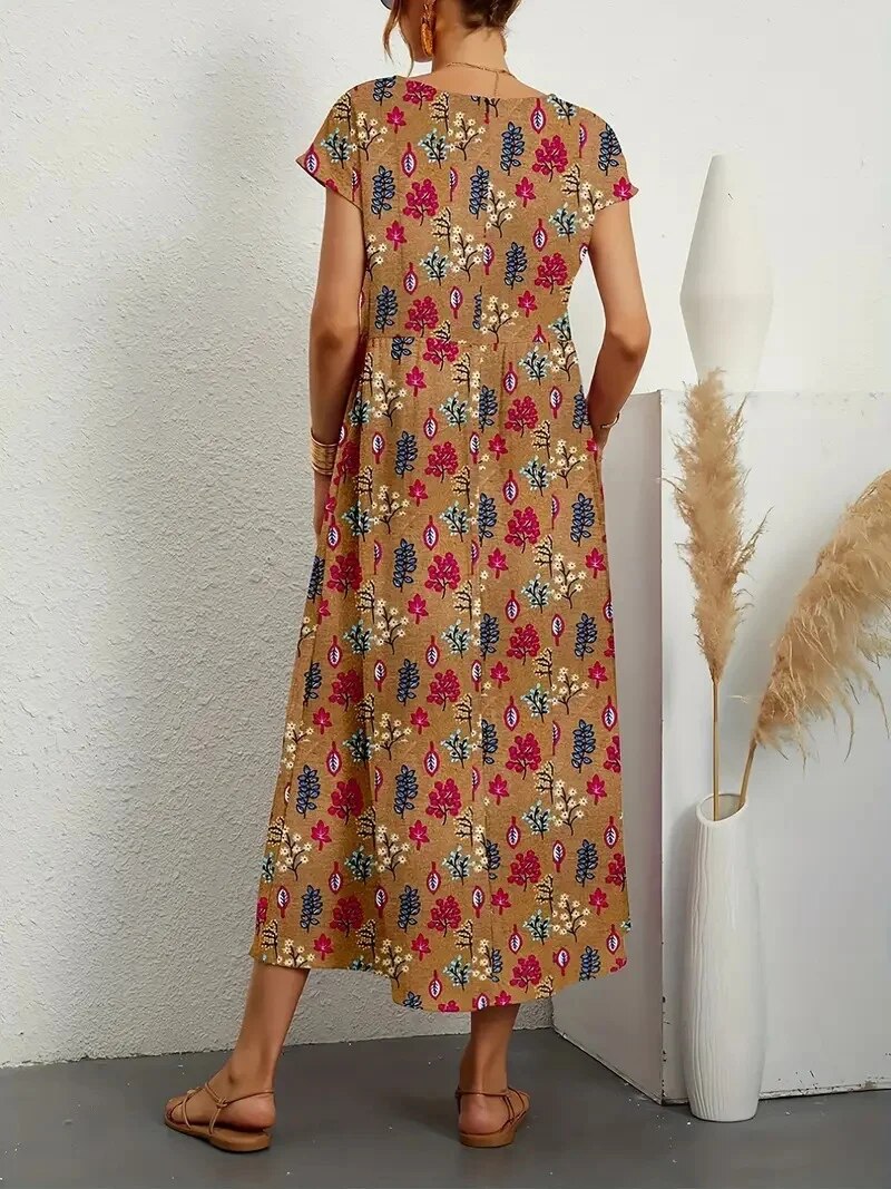 Floral Wrap Summer Dress | A-Line, Short Sleeves | Women's