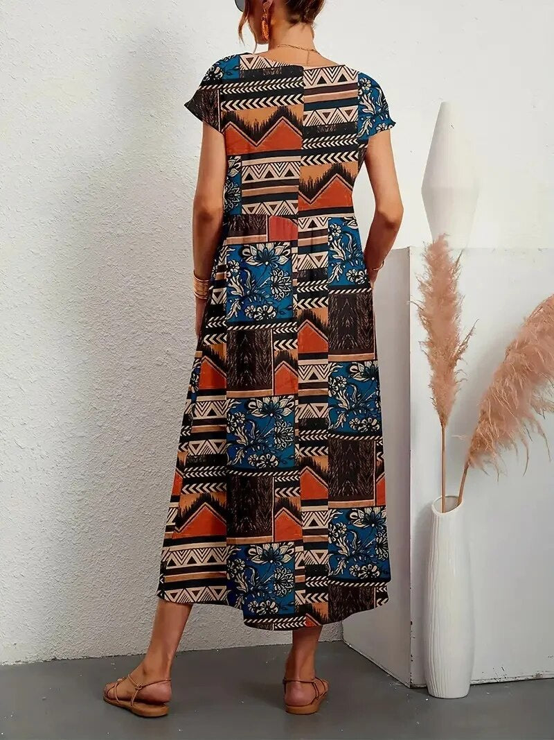 Floral Wrap Summer Dress | A-Line, Short Sleeves | Women's