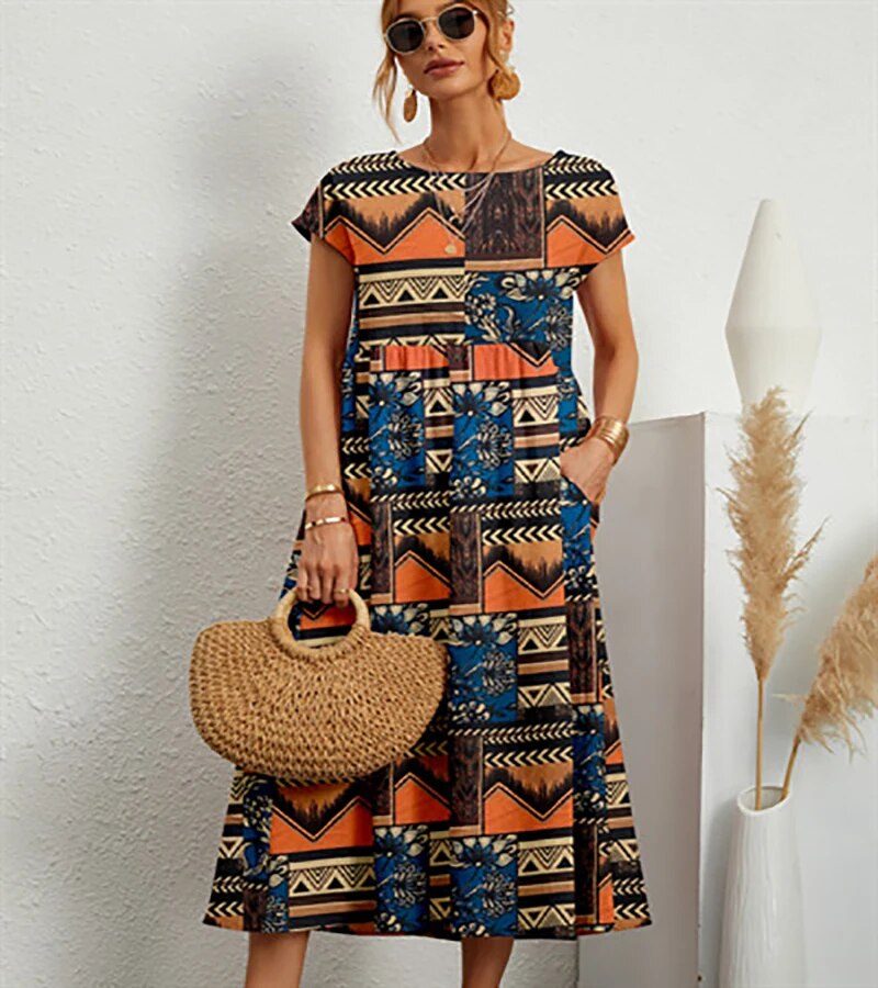 Floral Wrap Summer Dress | A-Line, Short Sleeves | Women's