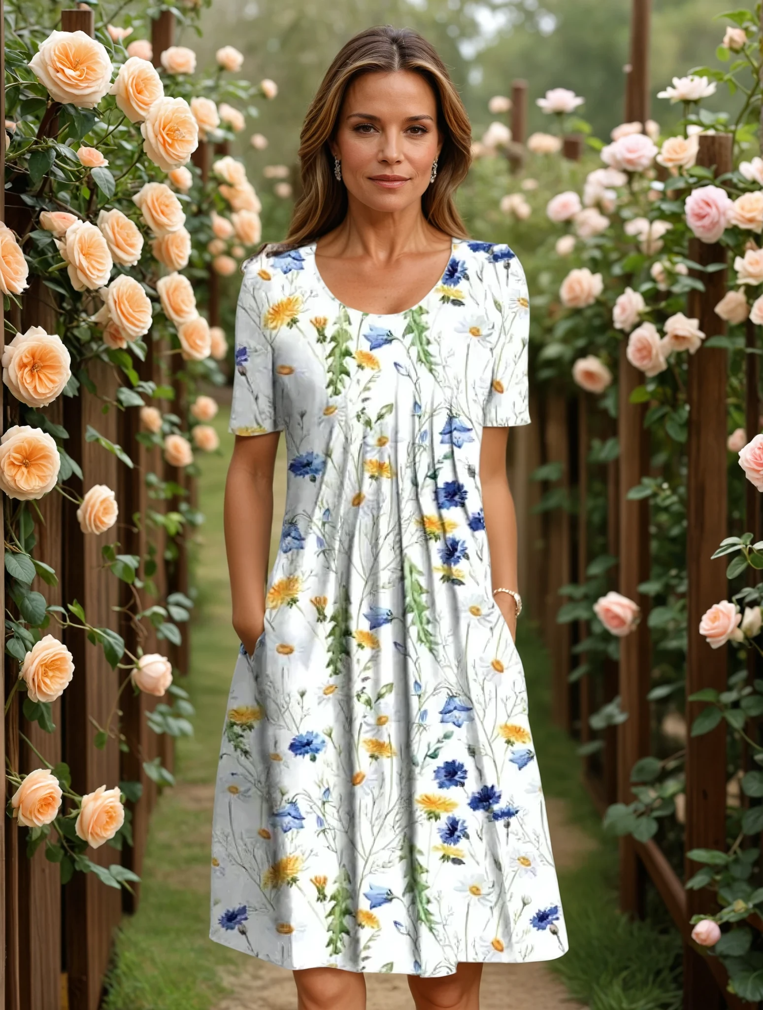 Women's Floral Wrap Summer Dress | V-Neck A-Line Midi