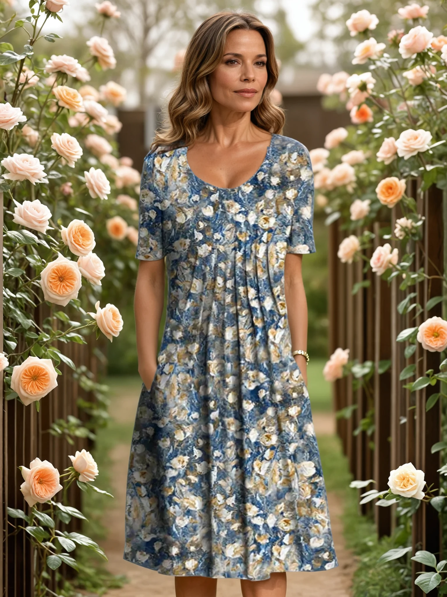 Women's Floral Wrap Summer Dress | V-Neck A-Line Midi