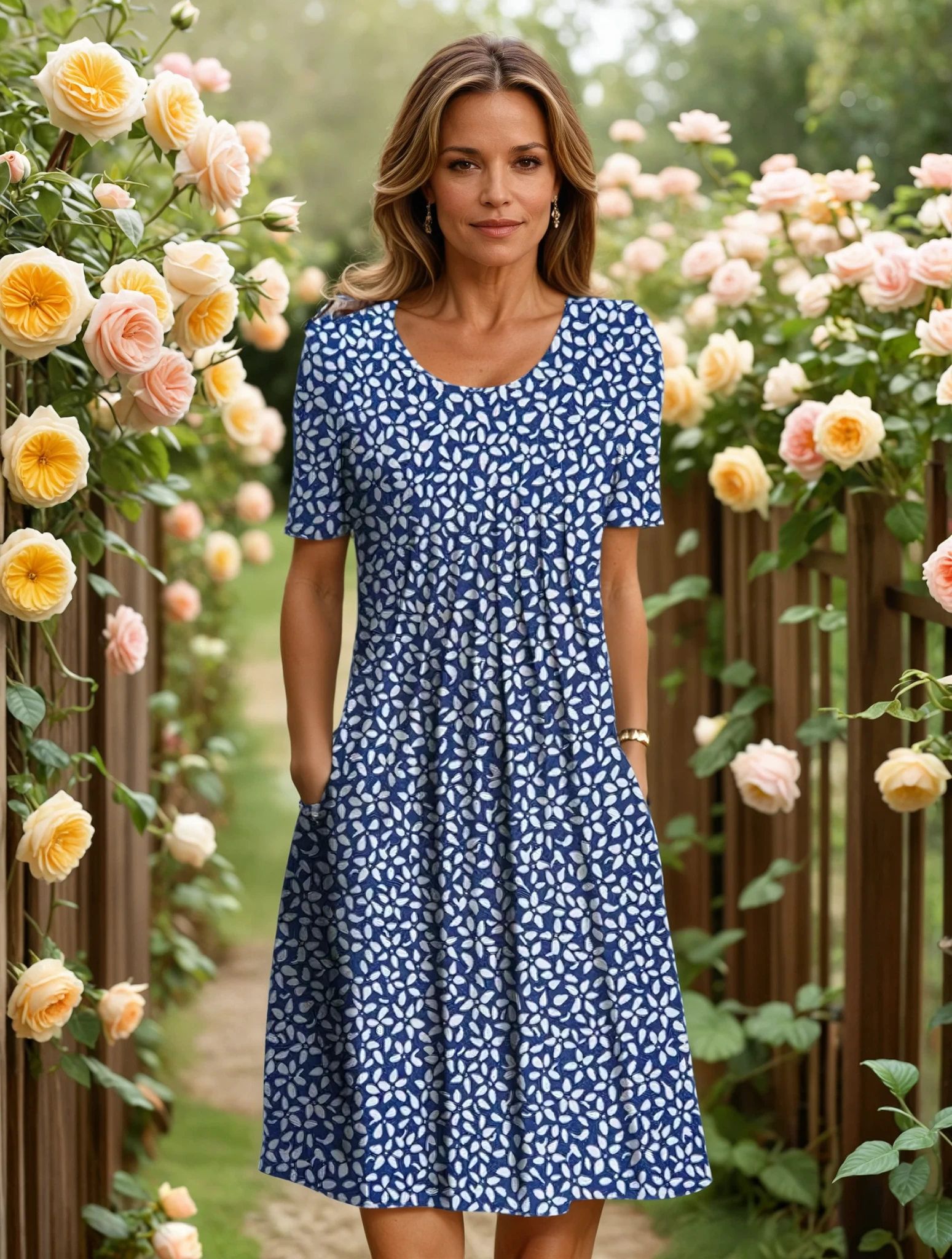 Women's Floral Wrap Summer Dress | V-Neck A-Line Midi