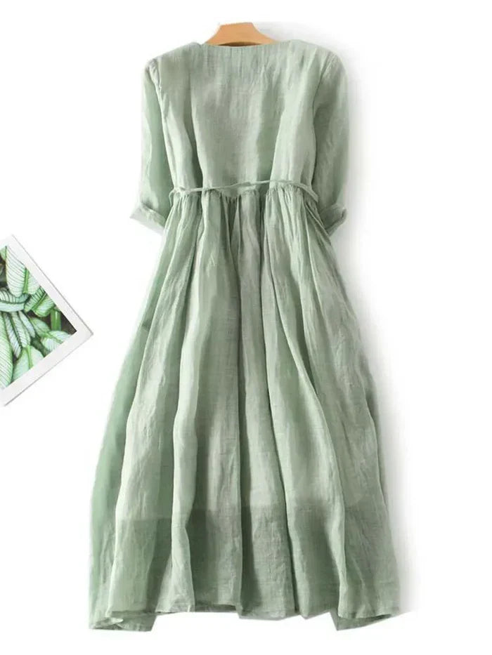 Women's Linen Summer Dress | Loose Fit, Breathable | Available in Green, Pink, White