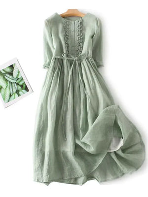 Women's Linen Summer Dress | Loose Fit, Breathable | Available in Green, Pink, White