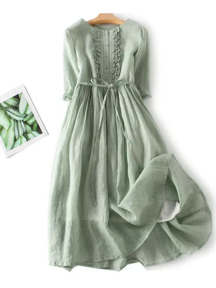 Women's Linen Summer Dress | Loose Fit, Breathable | Available in Green, Pink, White