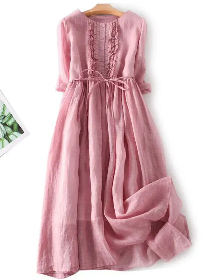 Women's Linen Summer Dress | Loose Fit, Breathable | Available in Green, Pink, White