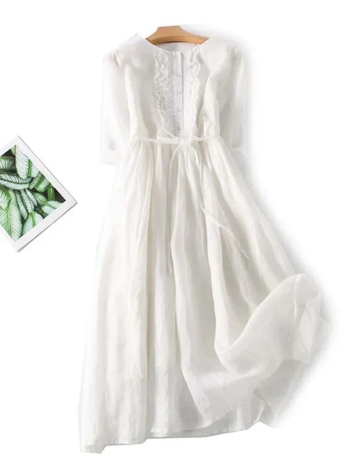 Women's Linen Summer Dress | Loose Fit, Breathable | Available in Green, Pink, White