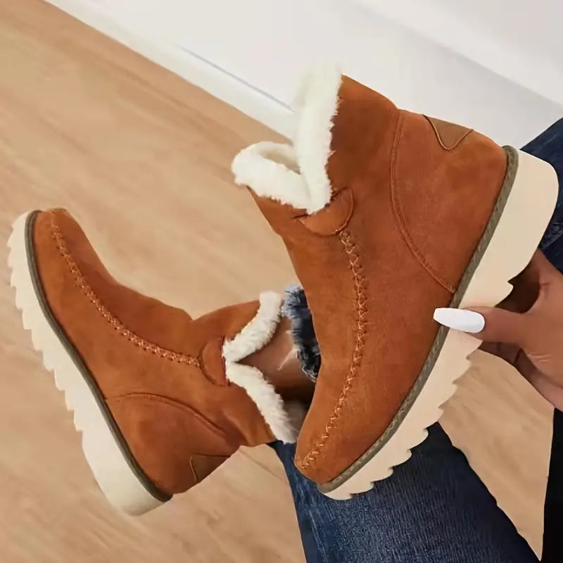 Womens Winter Ankle Boots Warm Lined Anti Slip Sole Round Toe