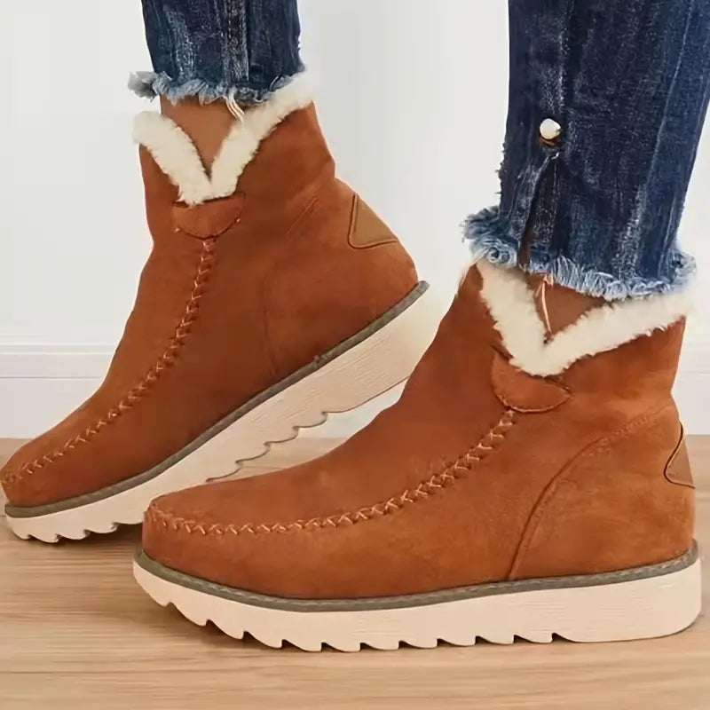 Womens Winter Ankle Boots Warm Lined Anti Slip Sole Round Toe