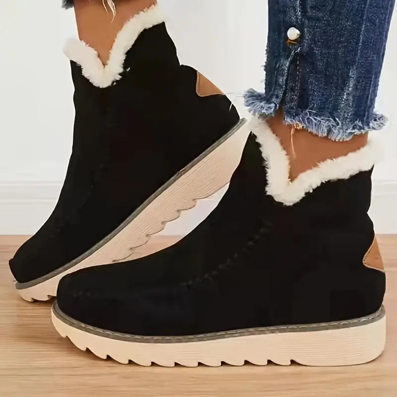 Womens Winter Ankle Boots Warm Lined Anti Slip Sole Round Toe
