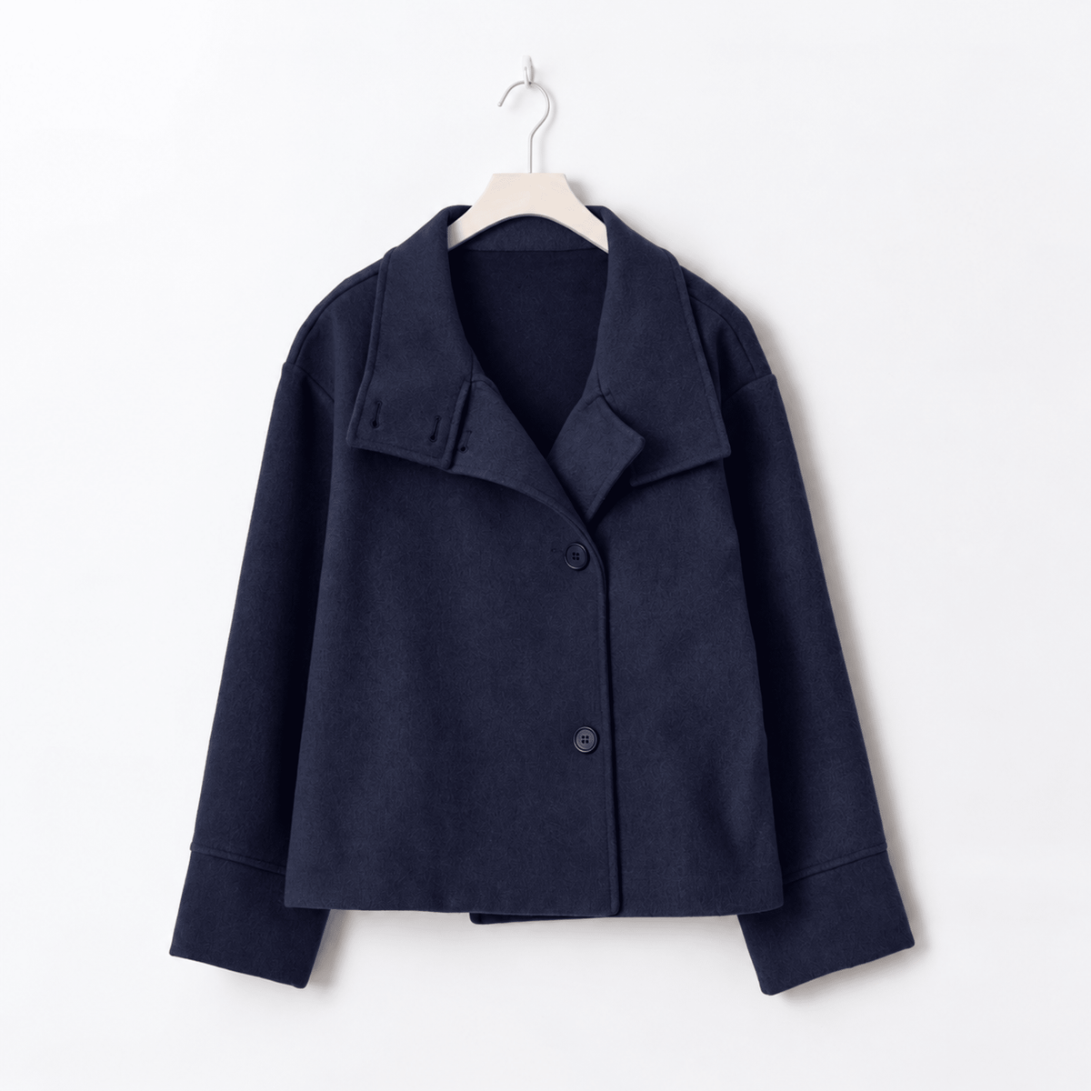 Women oversized stand collar jacket button front cropped hip length