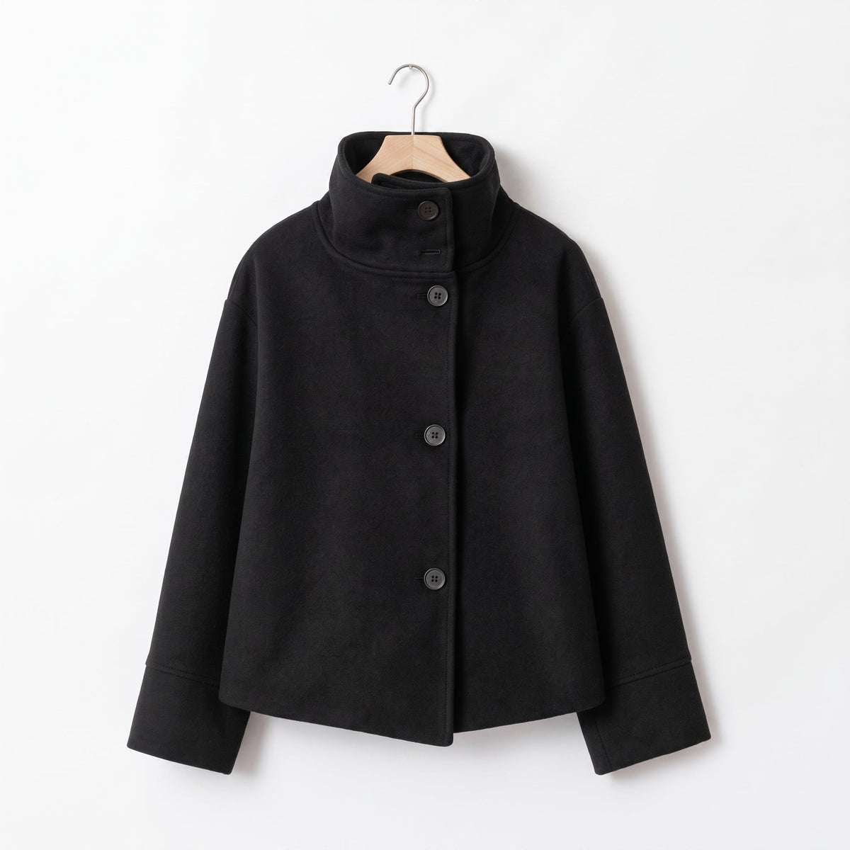 Women oversized stand collar jacket button front cropped hip length