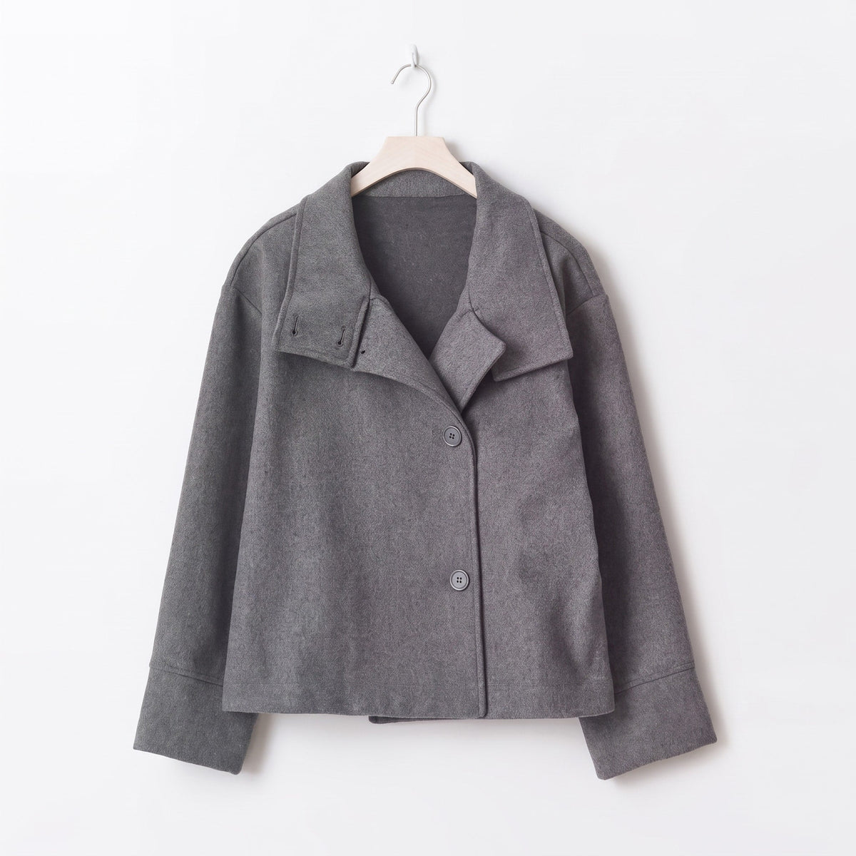 Women oversized stand collar jacket button front cropped hip length