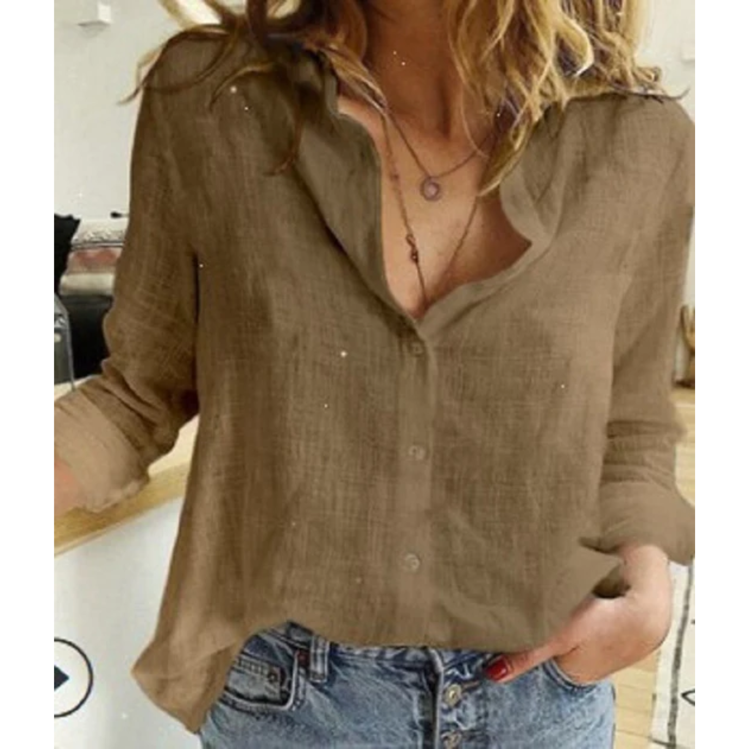 Women's Linen Blouse | Breathable, Long Length | Comfortable Fit
