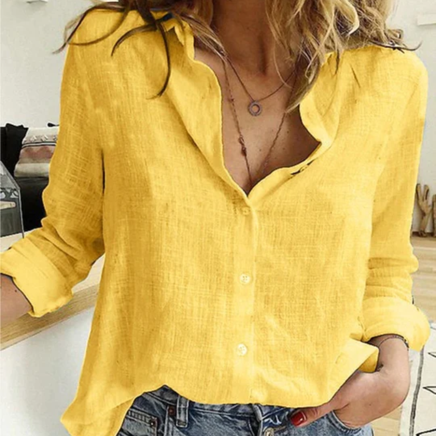 Women's Linen Blouse | Breathable, Long Length | Comfortable Fit