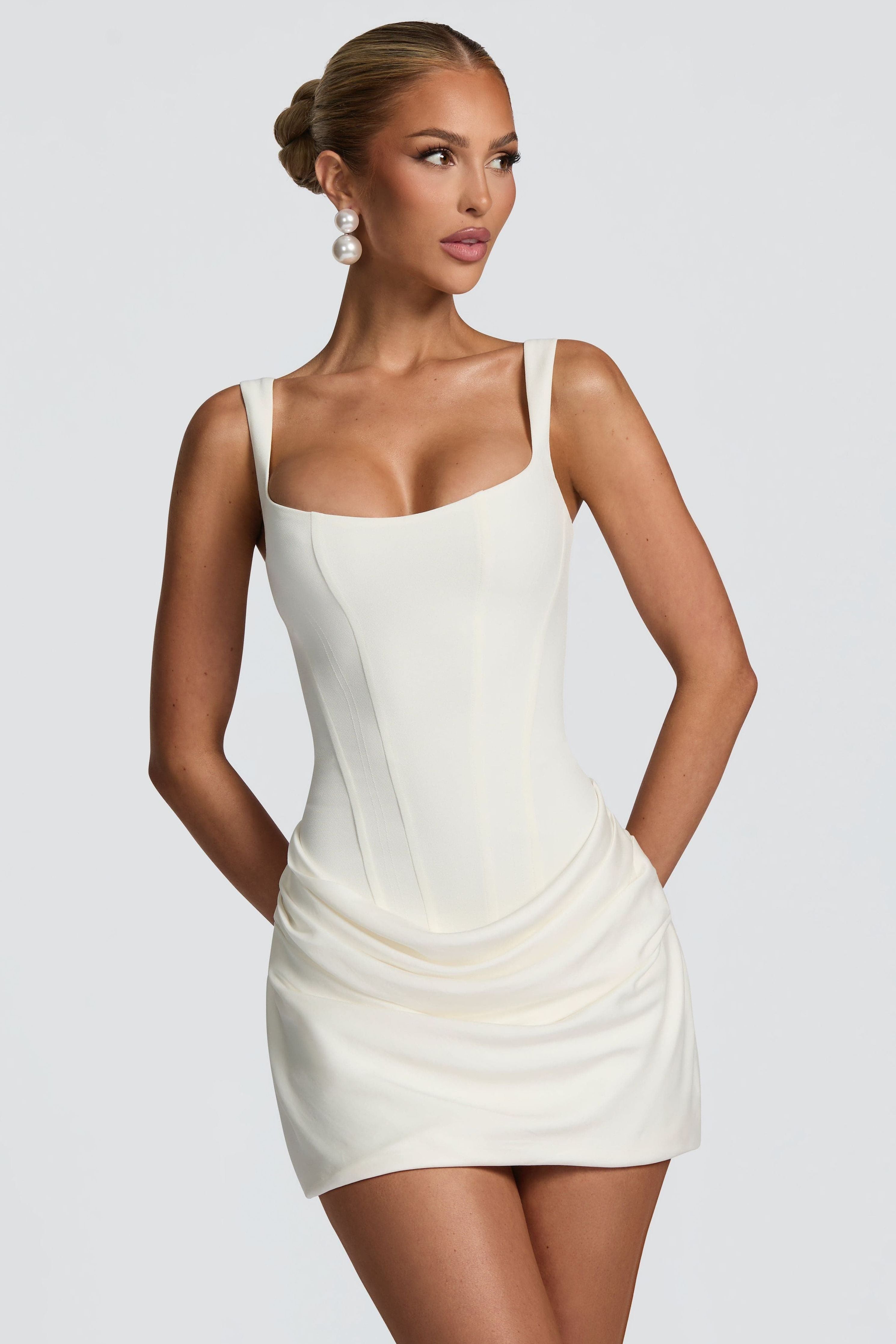 Women's Cocktail Corset Mini Dress | Square Neck, Lace-Up Back