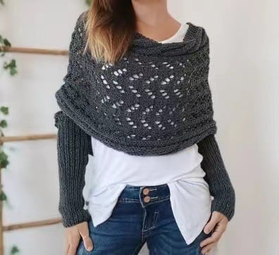 Women everything winter knit shawl scarf wrap with double sleeves in multiple colours
