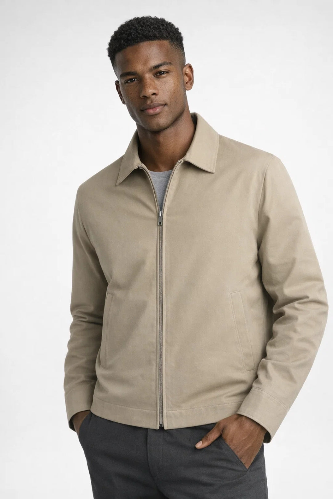 Men slim fit jacket classic collar zip closure smart casual