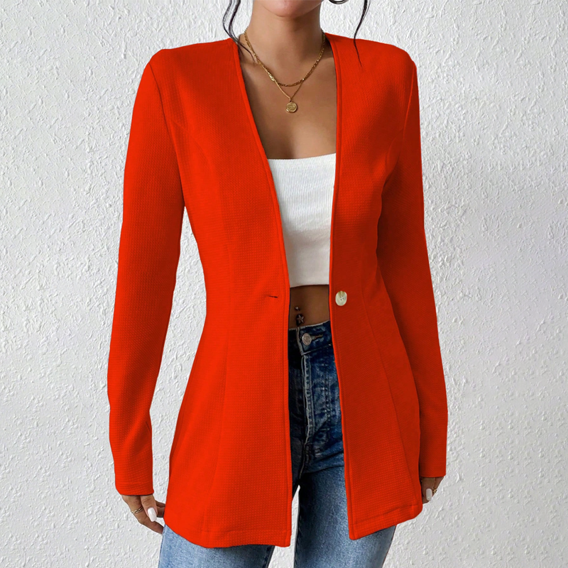 Women tailored single button blazer structured silhouette open lapel