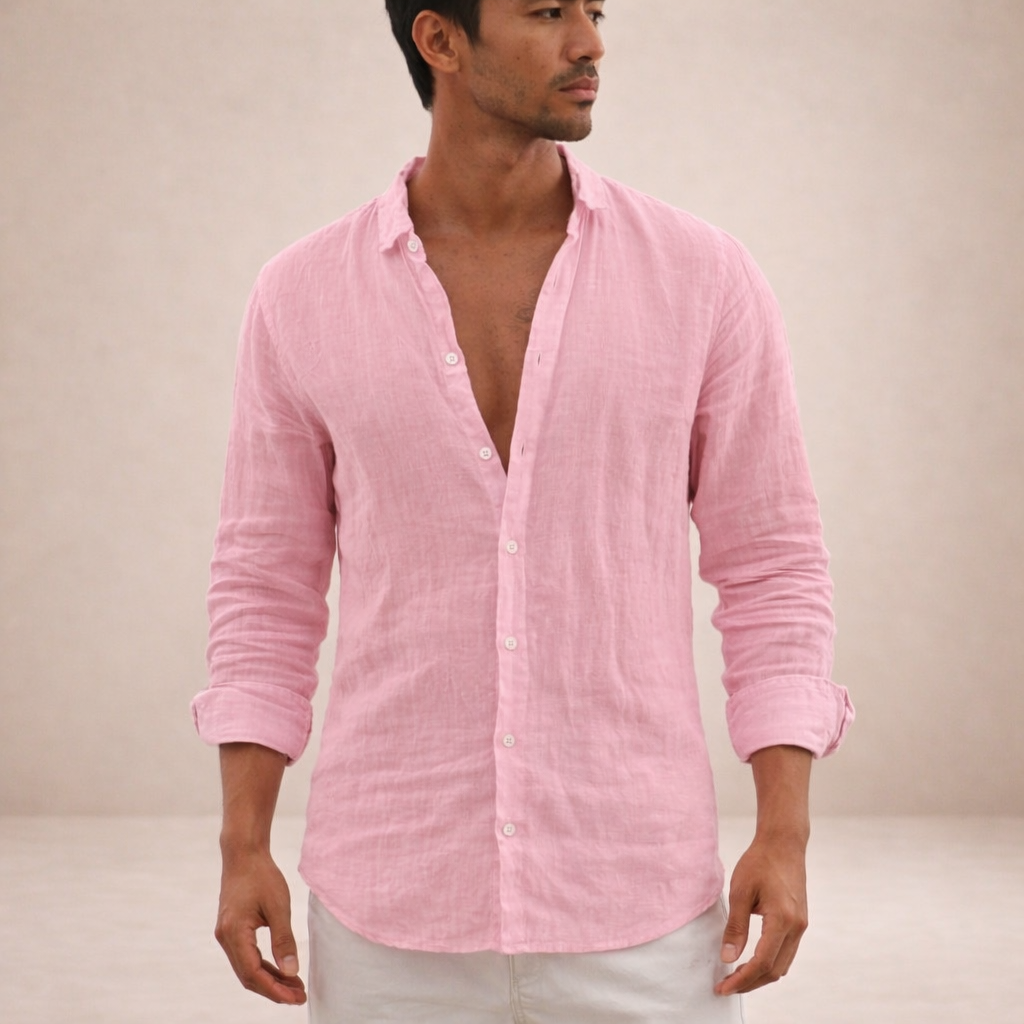 Men's Linen Shirt | Regular Fit, Open Collar | Long Sleeve