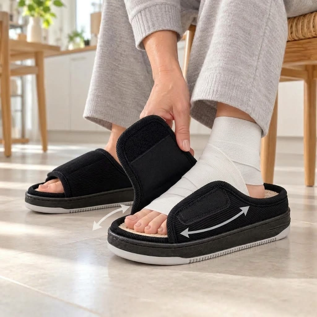 Extra Wide Slippers | Corduroy, Padded Comfort | Non Slip for Swollen Feet