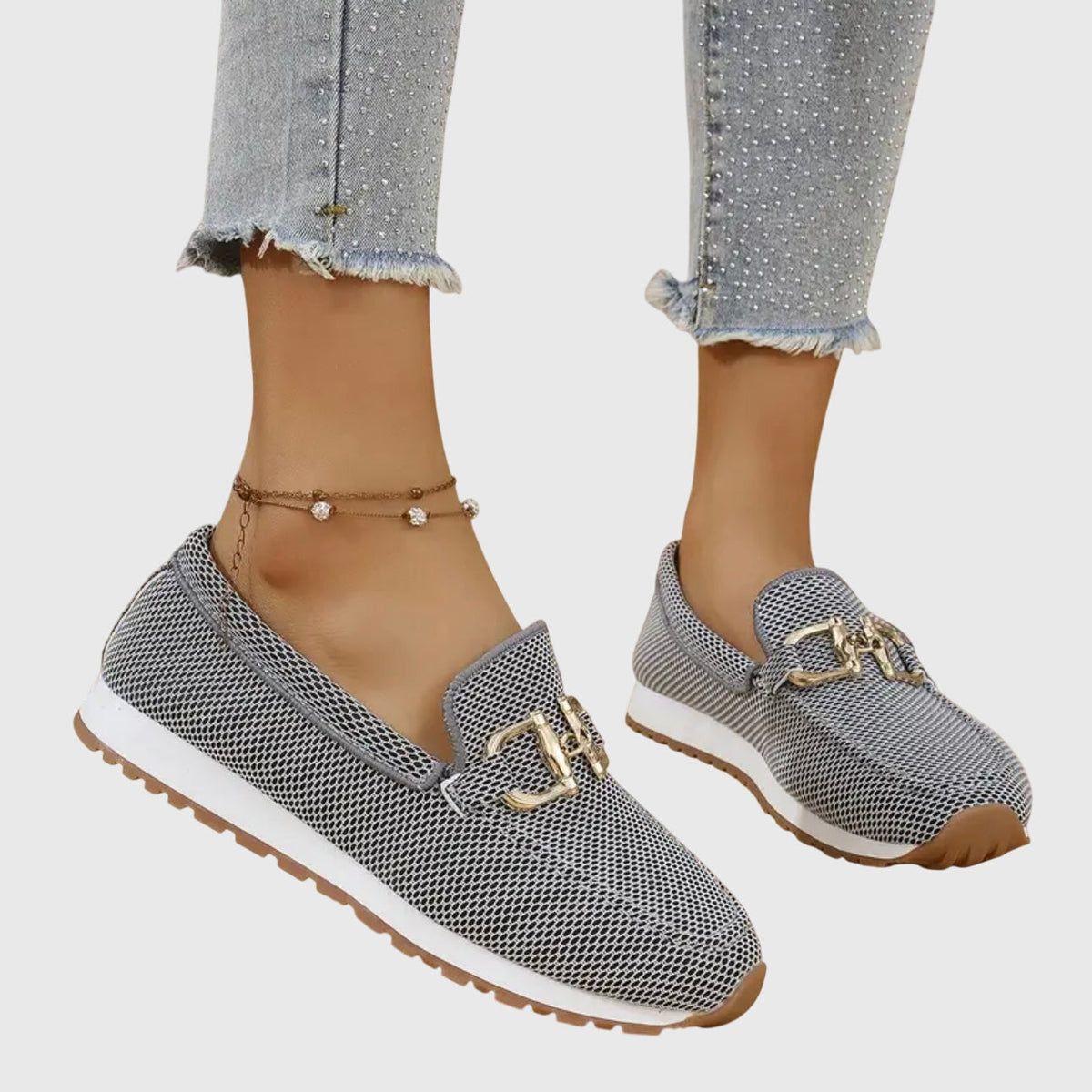 Women orthopaedic loafers with gold horsebit detail cushioned insole