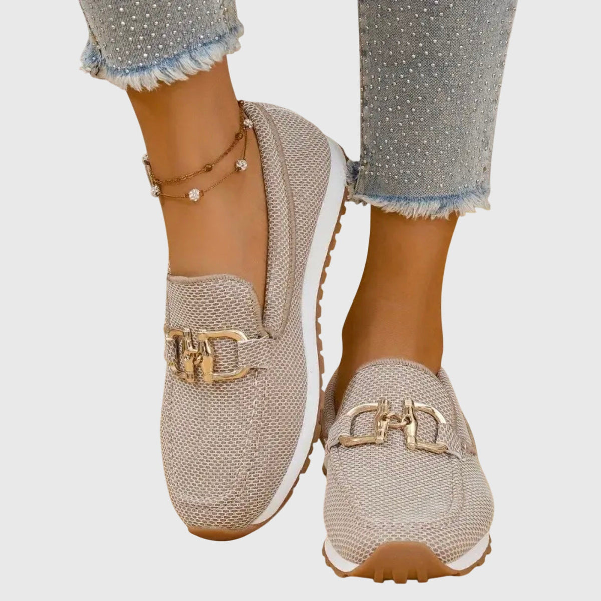 Women orthopaedic loafers with gold horsebit detail cushioned insole