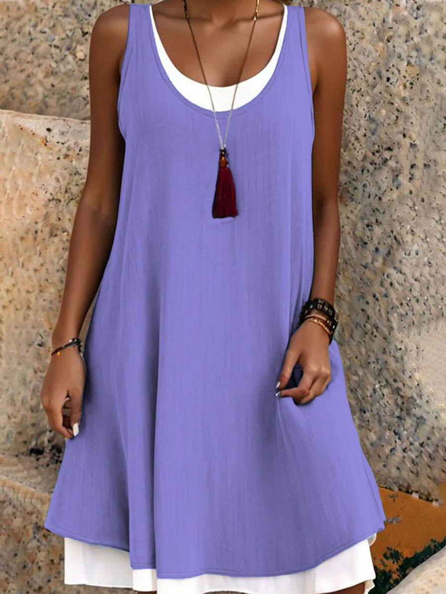 Women's Midi Dress | A-Line Cut, Sleeveless | U Neckline, Loose Polyester Dress