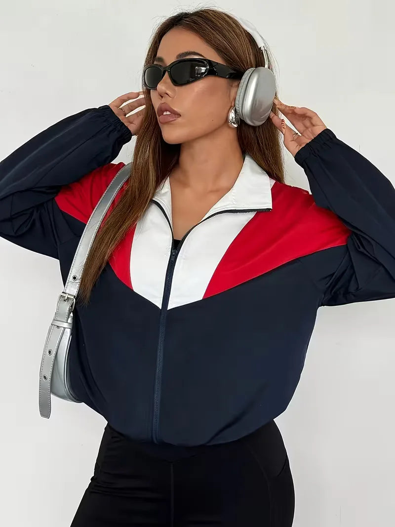 Women's Track Jacket | Navy Color-Block, Oversized Streetwear