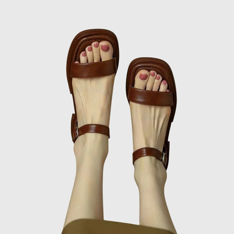 Cushioned Leather Sandals | Orthopedic Block Heel | Soft Insole